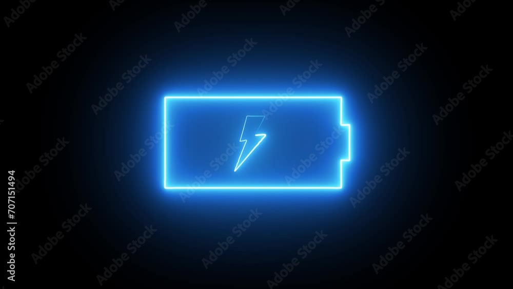 Glowing blue and red neon line Battery icon animated video. Lightning blinking bolt symbol Glowing blue and red neon line Battery icon animated video. Lightning blinking bolt symbol