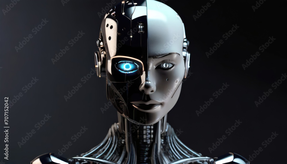 3D image of a full bodied or a man robot, half face of man half face of a robot, mechanical robot that looks like a man, wires of the robot, driving crane, dark, hyper realistic, super detailed, intri