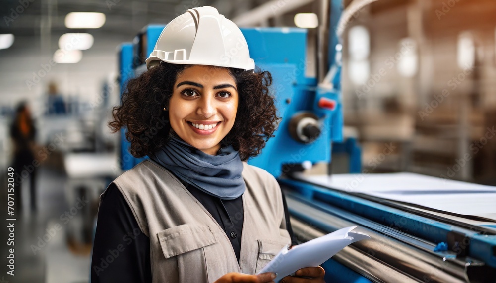 Portrait of female factory worker working in the printing factory. Portrait of female factory worker working in the printing factory.
