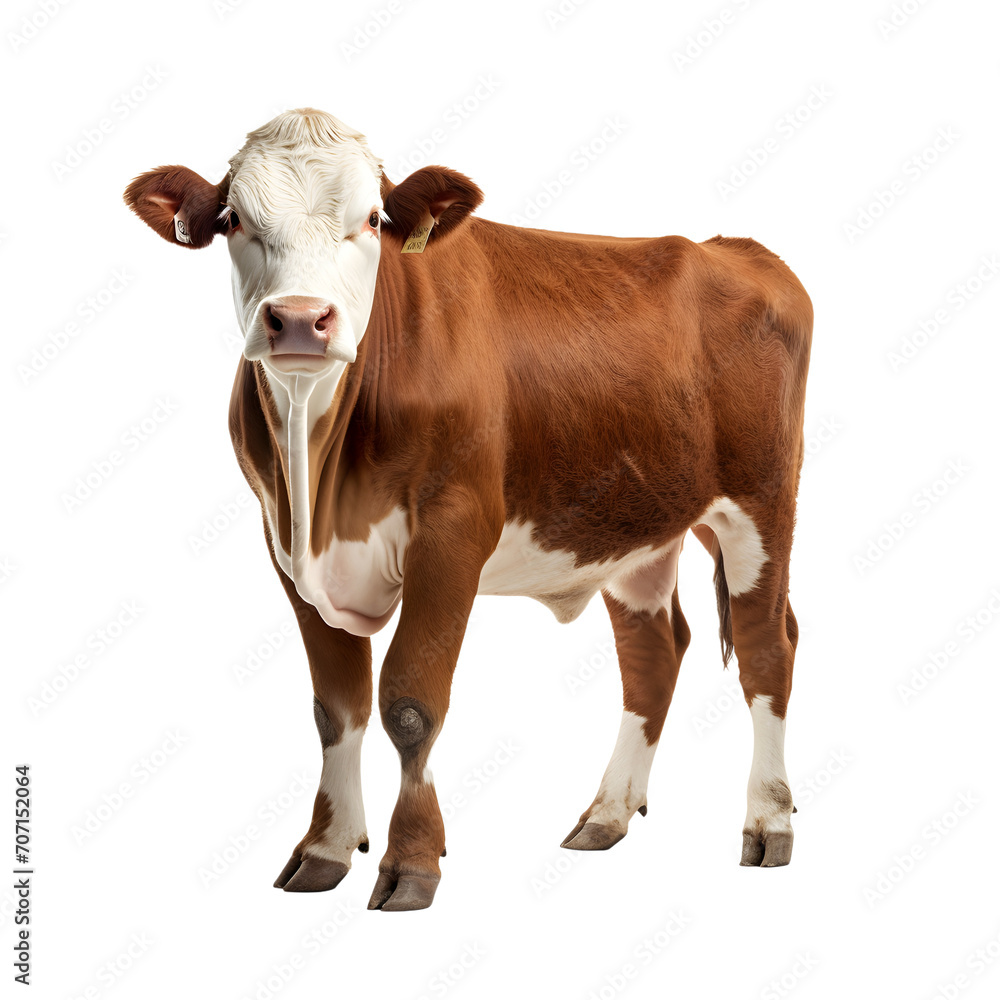 Hereford cow standing isolated on white or transparent background