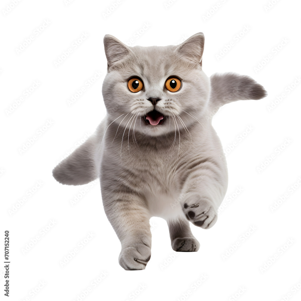 Fototapeta premium Playful british cat isolated on white or transparent background