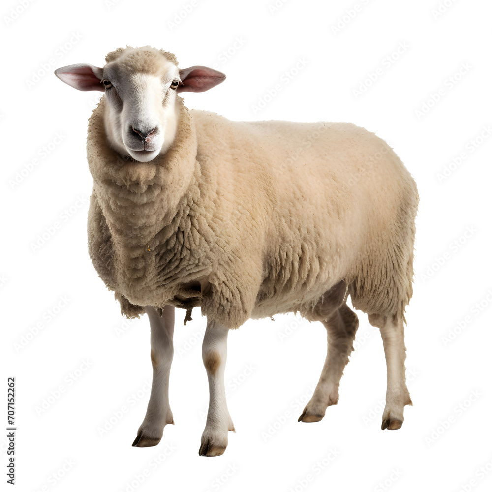 Sheep standing isolated on white or transparent background