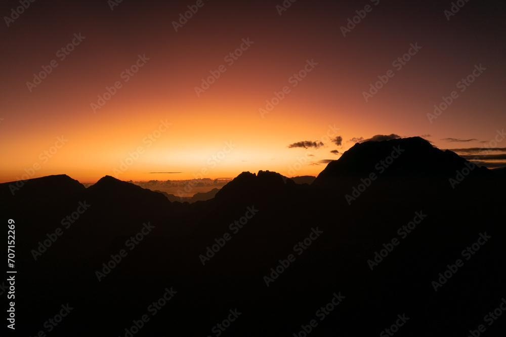 Sunrise from the Maïdo belvedere and over the Cirque de Mafate in Reunion Island