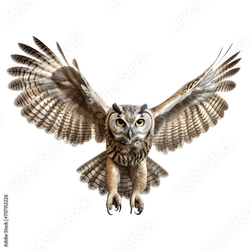 Owl flying isolated on white or transparent background