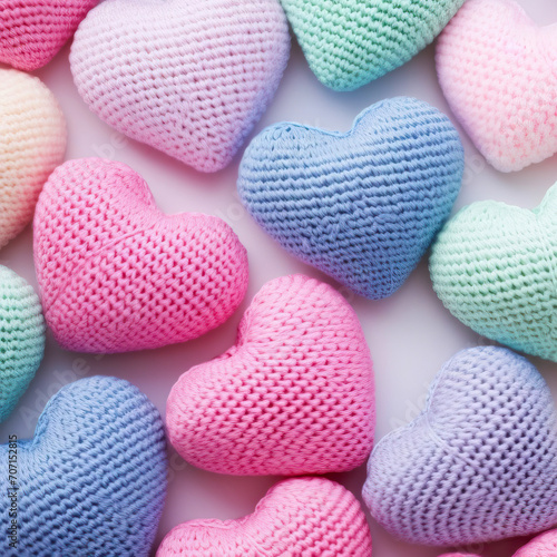 Romantic Valentine s Day Backdrop with Crocheted Hearts.