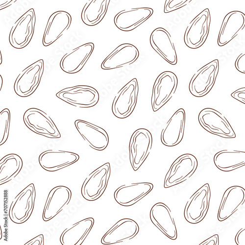 Almond line art seamless pattern. Hand drawn design for a grocery store, print, fabric, wrapping paper. Vector illustration isolated on a white background.