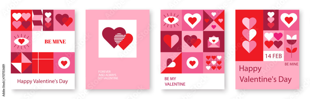 Set of Valentine's Day greeting cards, vector illustration for your design. Holiday templates for banner, flyer, brochure, advertising, cover, poster.