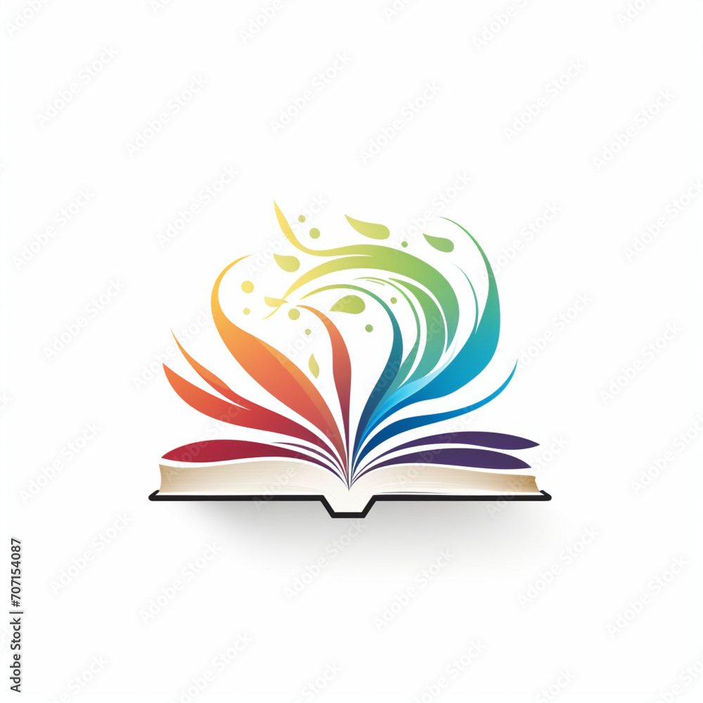 Ilustracion de estilo logotipo de libro con paginas de colores, sobre fondo de color blanco Ilustracion de estilo logotipo de libro con paginas de colores, sobre fondo de color blanco