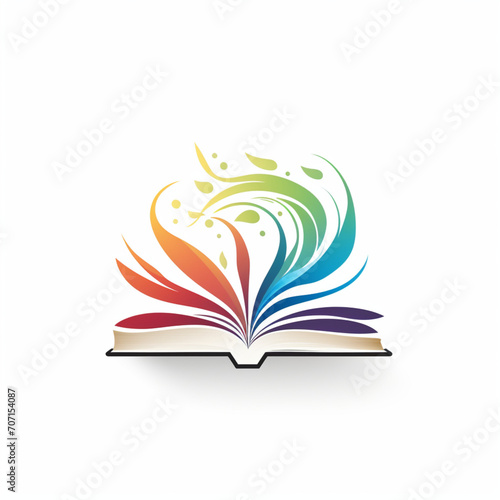 Ilustracion de estilo logotipo de libro con paginas de colores, sobre fondo de color blanco