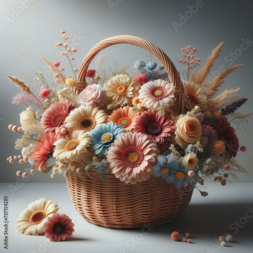 bouquet of flowers in a basket 