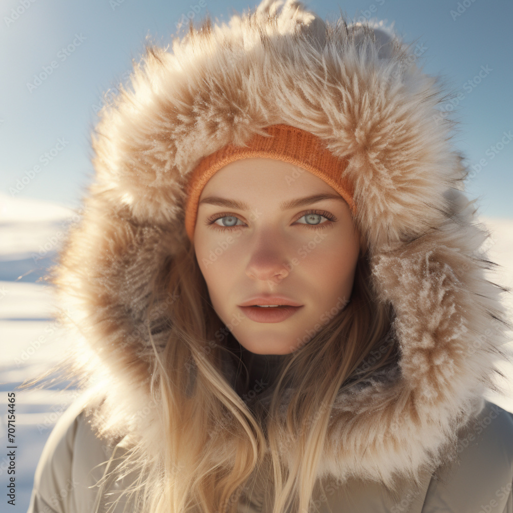 fotografia con detalle de atractiva mujer con ropa de invierno, sobre paisaje natural congelado fotografia con detalle de atractiva mujer con ropa de invierno, sobre paisaje natural congelado