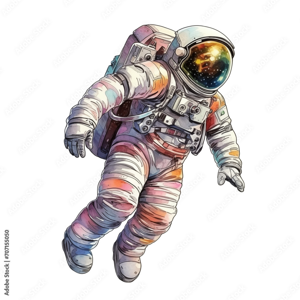 Astronaut in space watercolor isolate on white