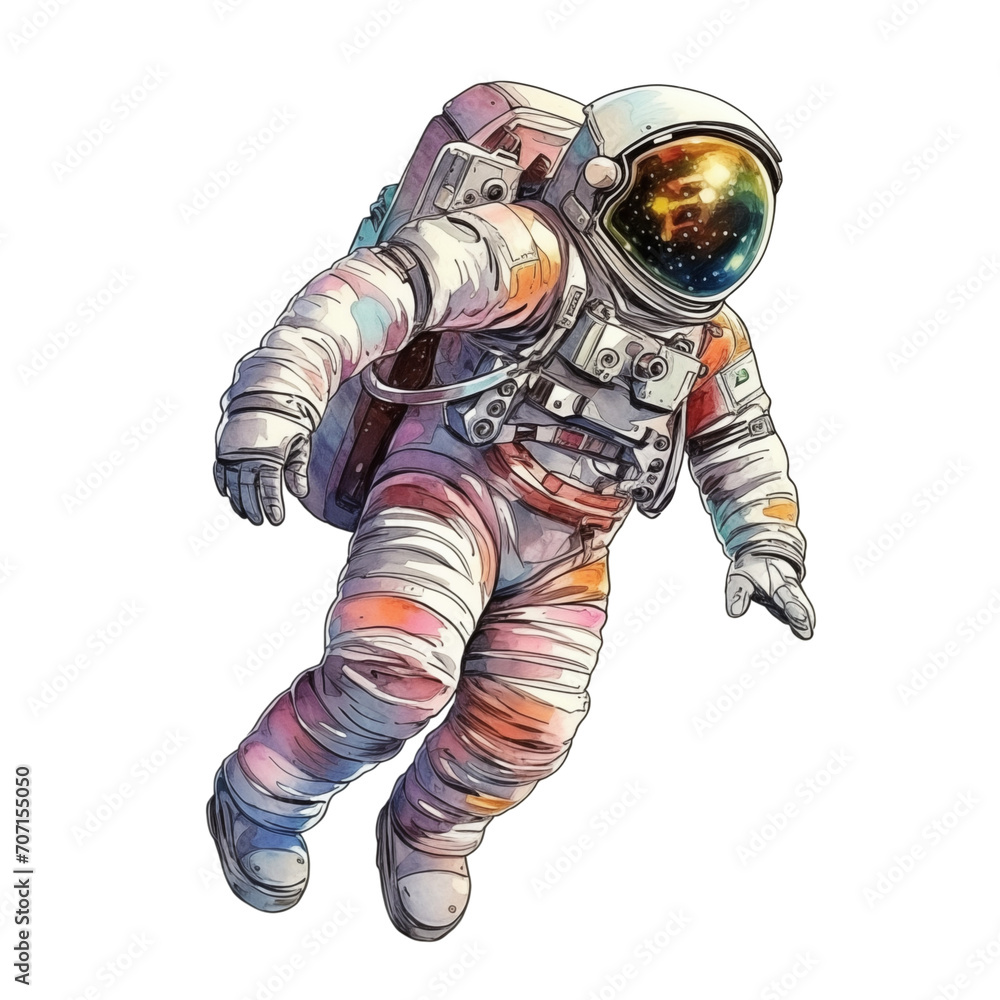 Astronaut in space watercolor isolate on white Astronaut in space watercolor isolate on white