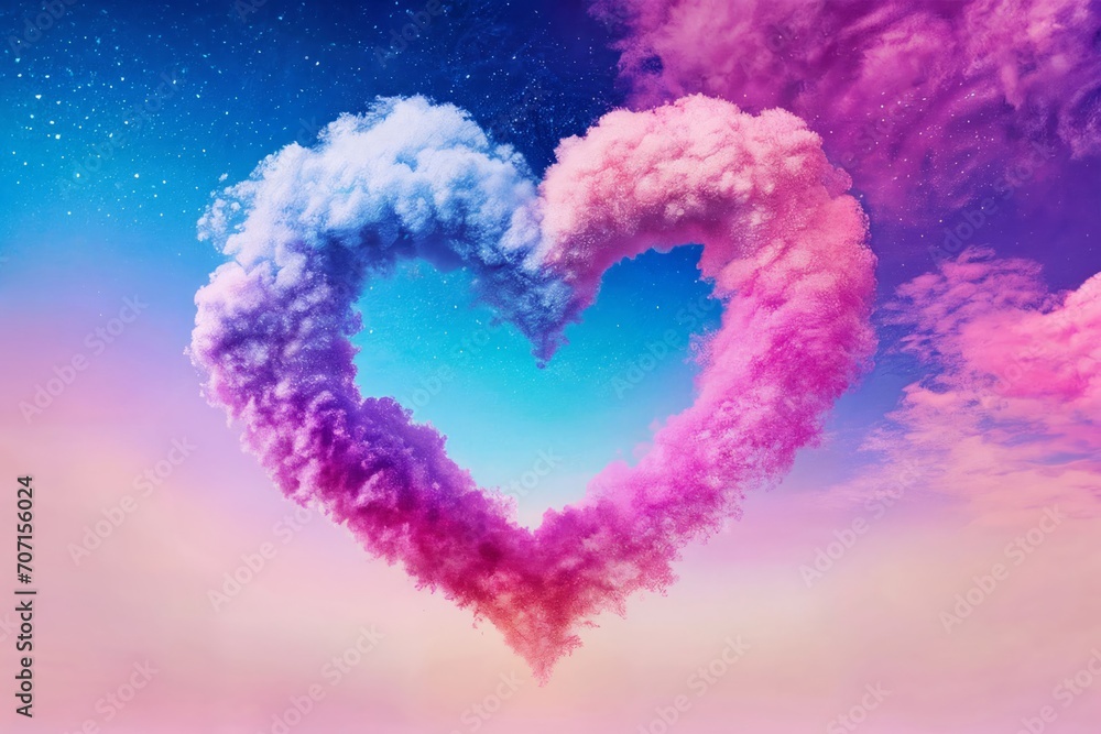 valentine day colorful clouds formed a heart shape in the sky glitter fantasy wallpaper background