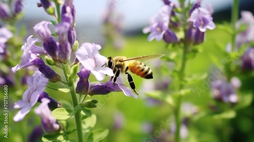 alfalfa flower concept, Close-up alfalfa leafcutting bee on violet lucerne bloom photo