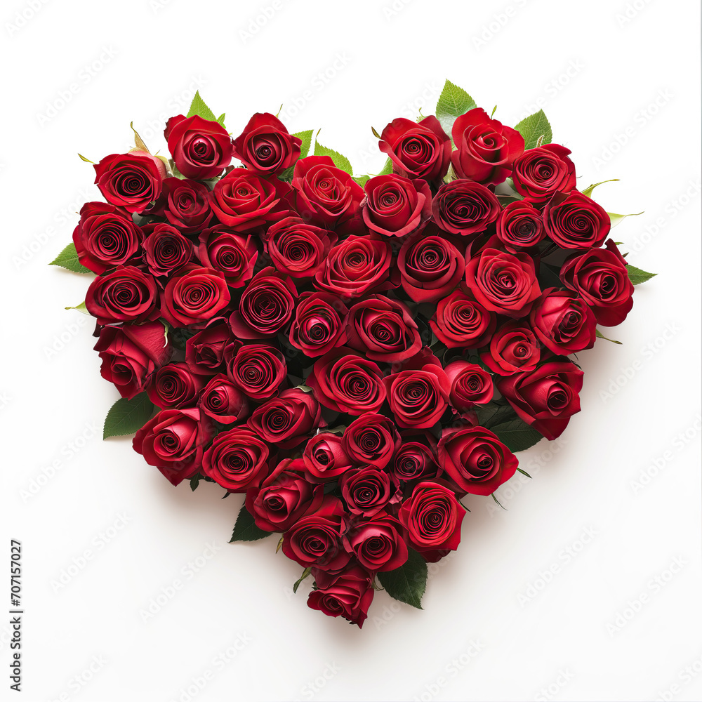 heart shaped roses on white background