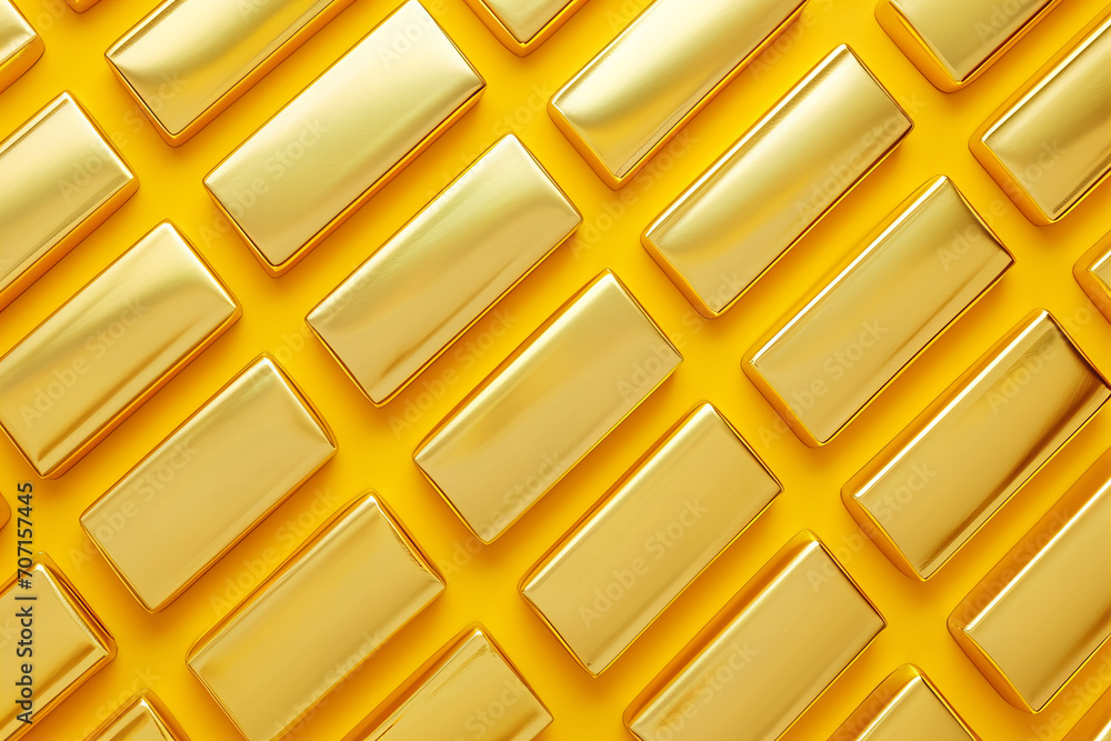 Golden bars top view pattern isolated on yellow background
Golden bars top view pattern isolated on yellow background