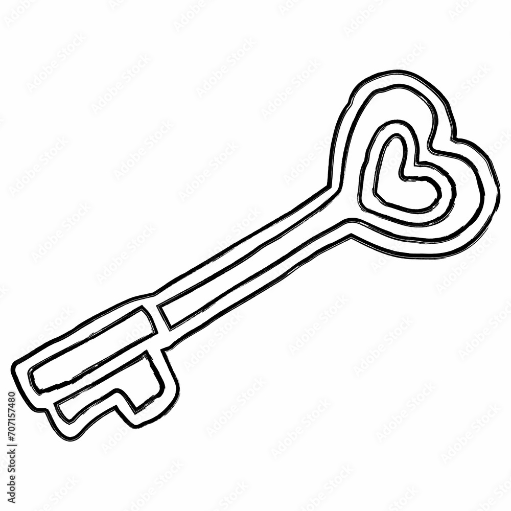 Key with heart doodle valentines day decoration and design. Key with heart doodle valentines day decoration and design.