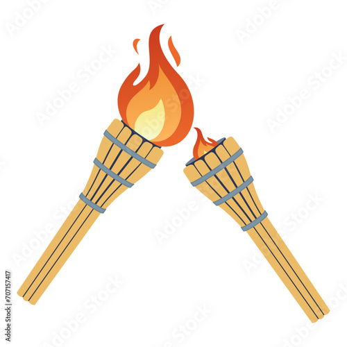 Ignition of a torch from another torch. Transfer of the Olympic flame. Lighted torch. Vector illustration