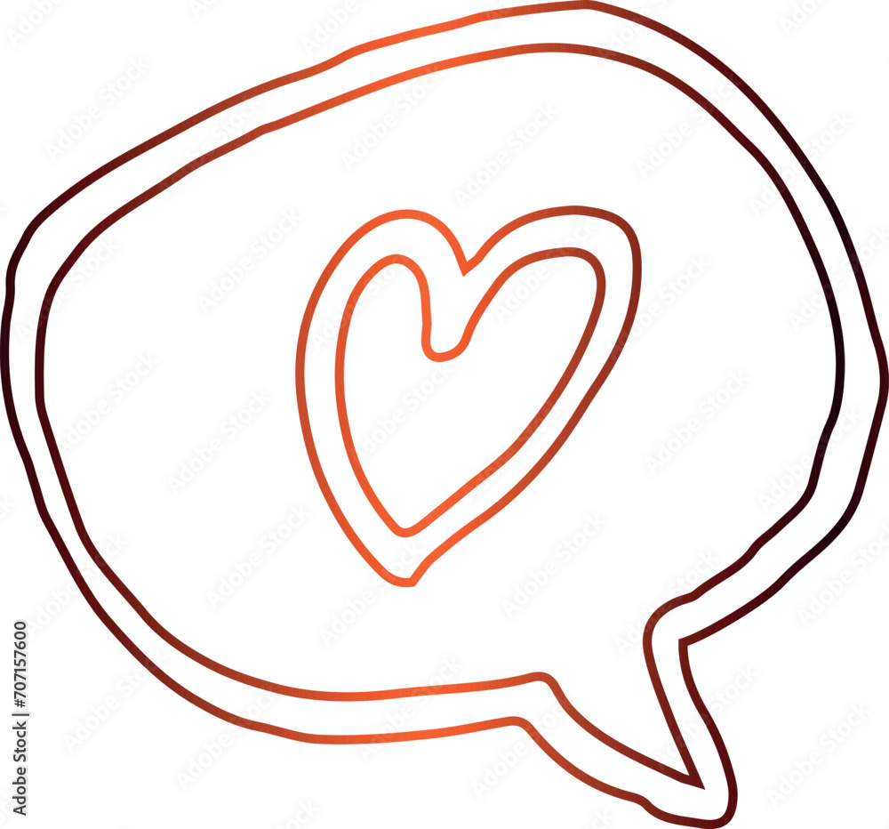 Speech bubble with heart drawing gradient   valentines day decoration and design.