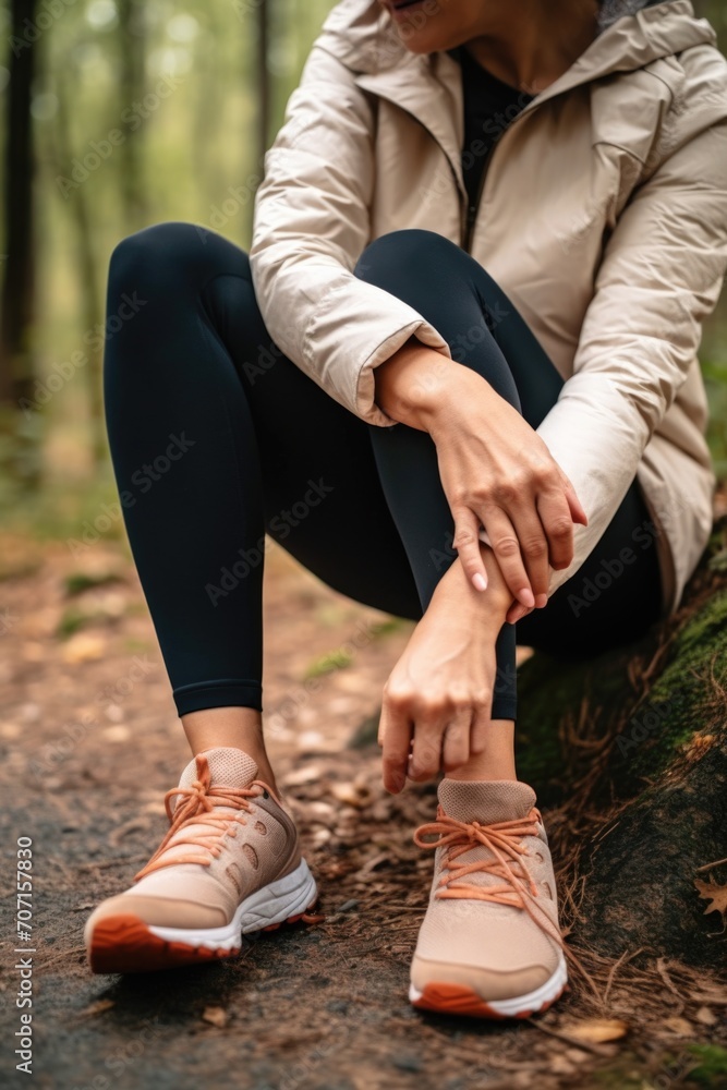 shot of a woman holding her foot after she injured it while exercising outdoors