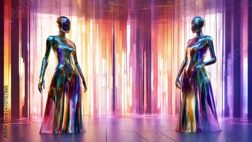 KI-Technologie mit künstlicher Intelligenz in der Modebranche für das Bekleidungsdesign. Modenschau-Konzeptbanner. Generative KI.