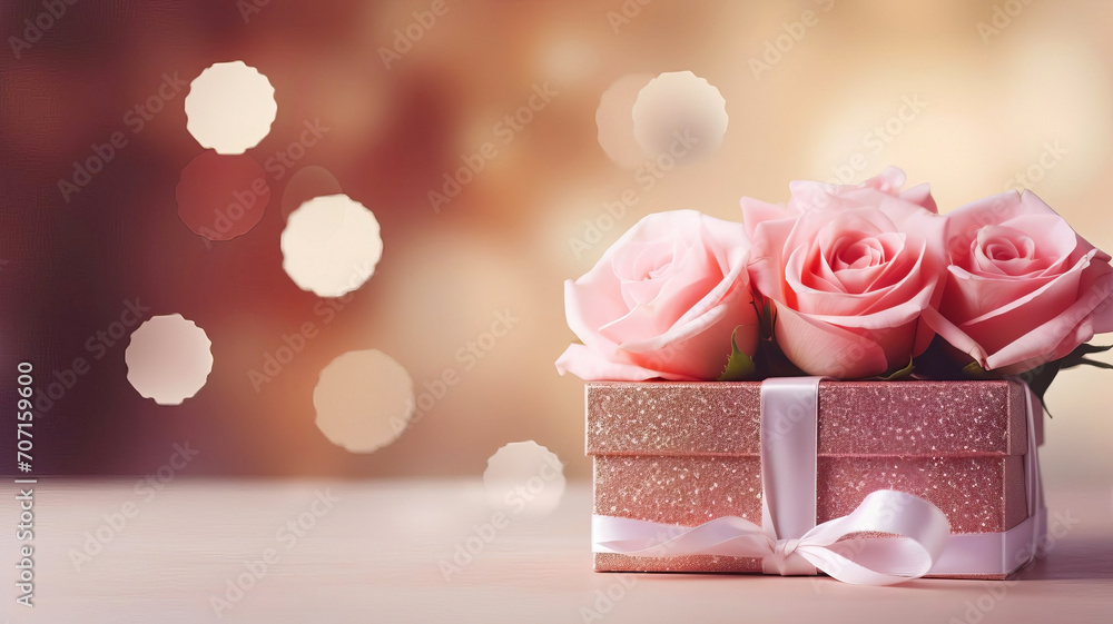 Ribboned Pink Box with Flowers. Symbolizing Affection on Valentine's. Ribboned Pink Box with Flowers. Symbolizing Affection on Valentine's.