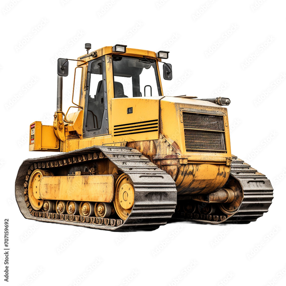 Illustration of a solitary bulldozer isolated on transparent background