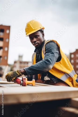 shot of a young man working with construction materials on a building site