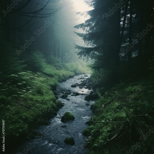the stream runs for free through the forest. © olegganko