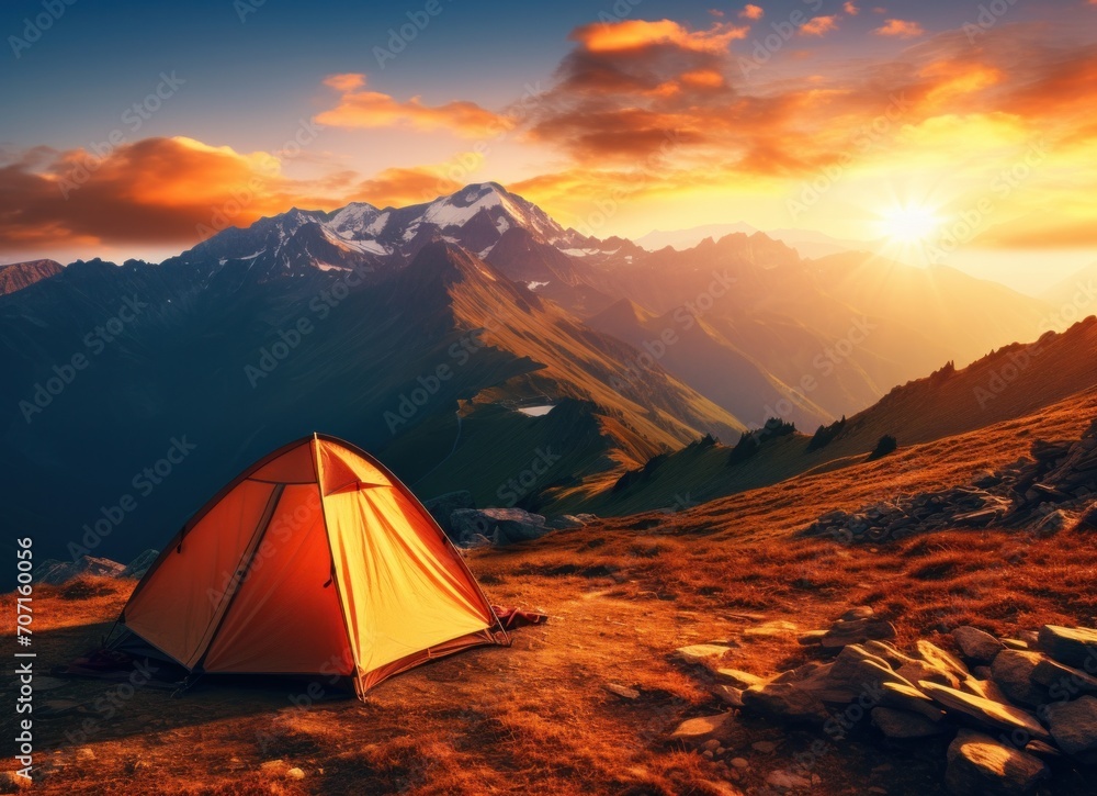 camping tent in the mountains.