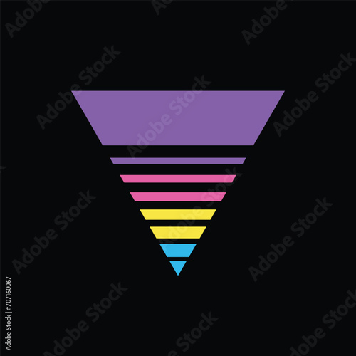 Vintage triangular sunset in the style of the 80s. Vector background. A design element.