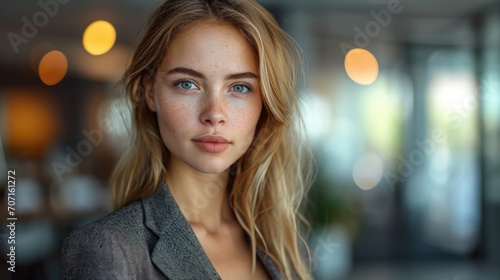 Confident young female CEO in a modern office  representing innovation and leadership in business.