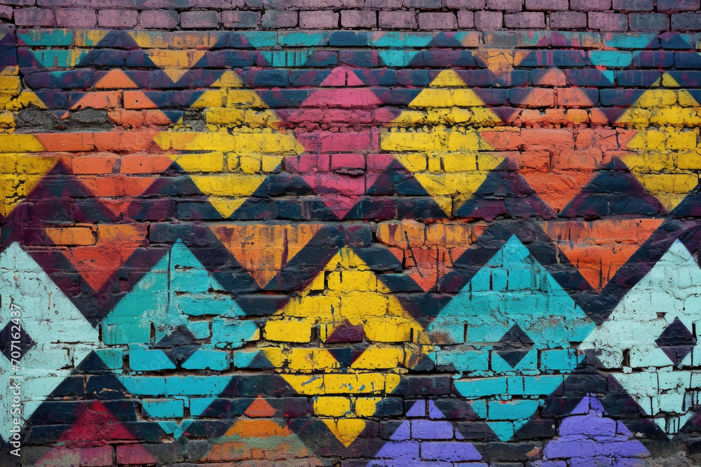 Vibrantly Decorated Brick Wall In A Multicolored Pattern