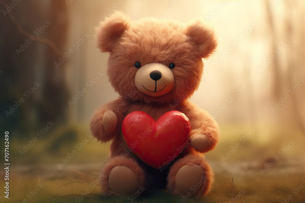 Cute Teddy Bear Holding a Red Heart. Valentine's Day Love Cute Teddy Bear Holding a Red Heart. Valentine's Day Love