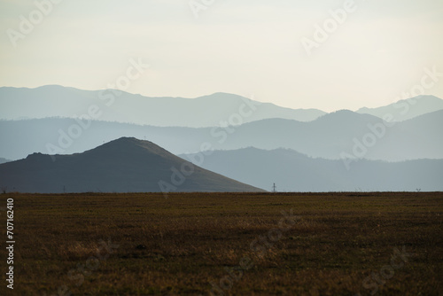 Fabulous sunset landmark with mountains layers, Armenia