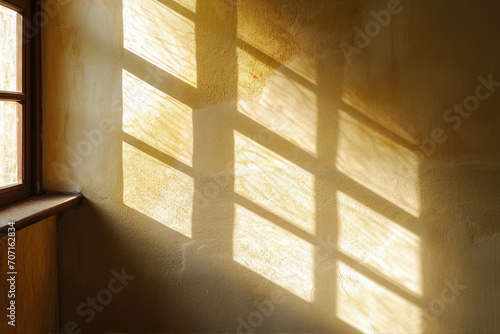 Sunlight and shadow on the window in the old house. Vintage style.