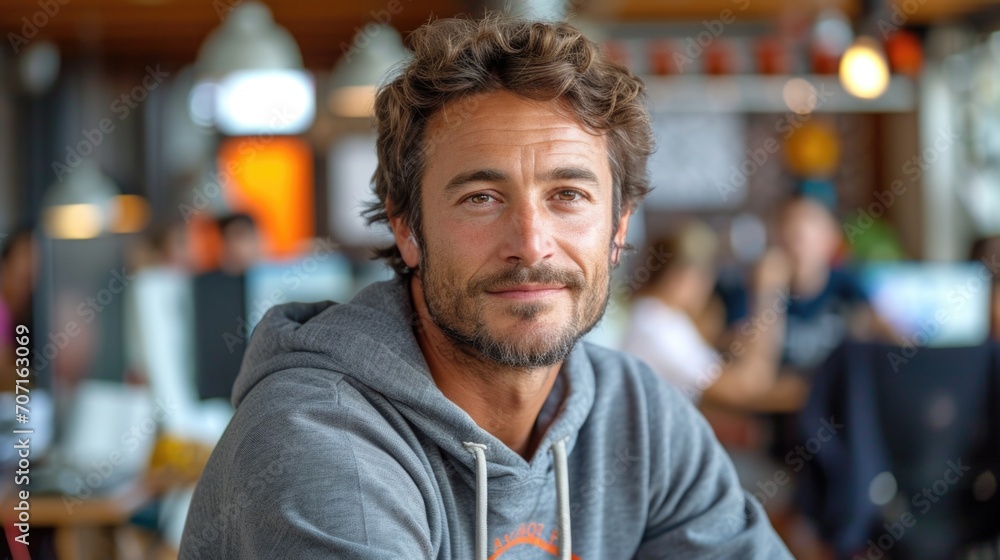 Ambitious tech start-up founder in a casual office, embodying entrepreneurial spirit and innovation. Ambitious tech start-up founder in a casual office, embodying entrepreneurial spirit and innovation.