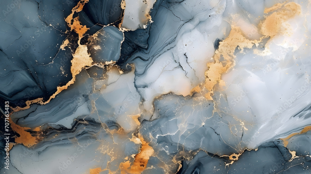 Abstract background blue marble agate granite mosaic with golden veins