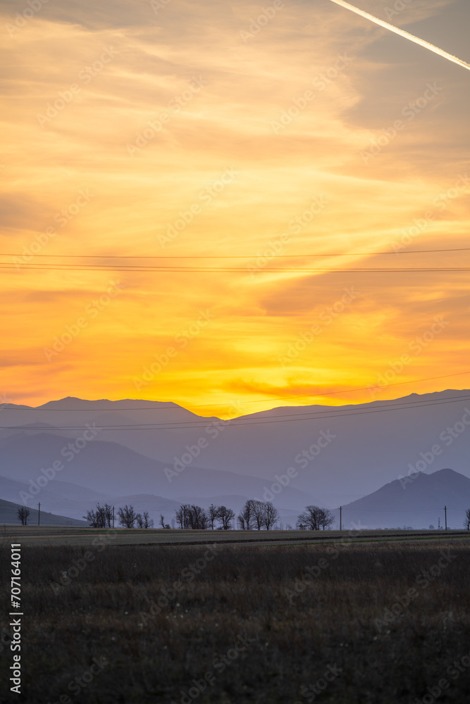 Fabulous sunset landmark with mountains layers, Armenia