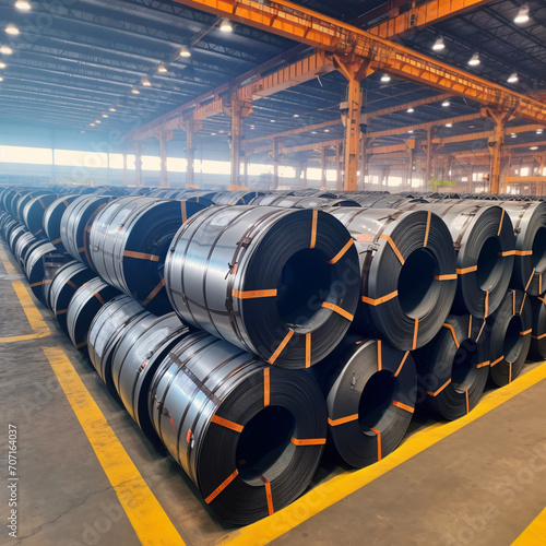 Steel rolled coils in a steel industry photo