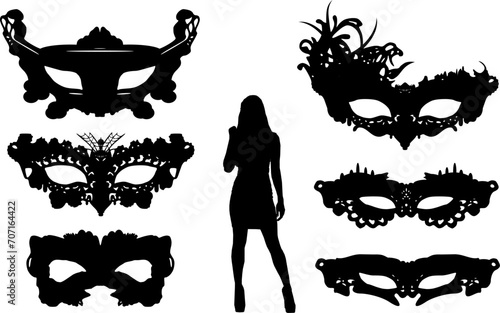 Vektor Silhouetten - Masquerade - Frau mit verschiedenen venezianischen Masken