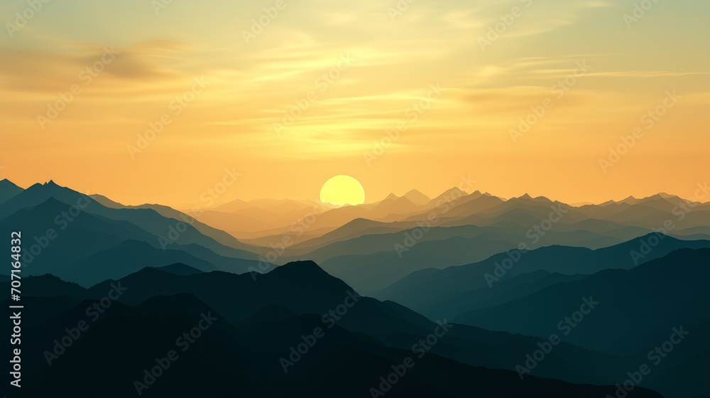Silhouette of mountains landscape at sunset