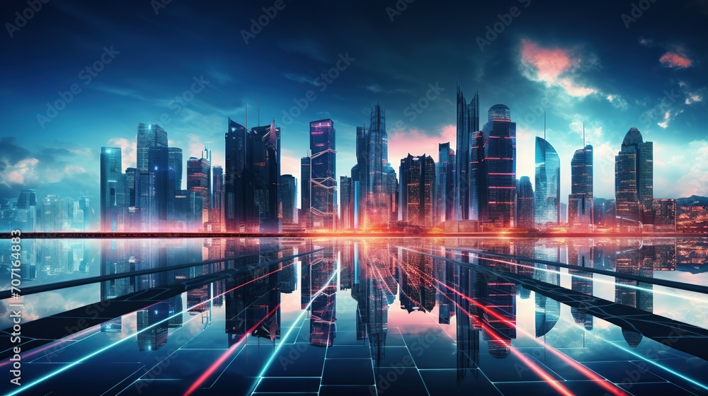 future modern city background. cyber urban concept