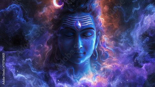 cosmic portrait of hindu god lord shiva face