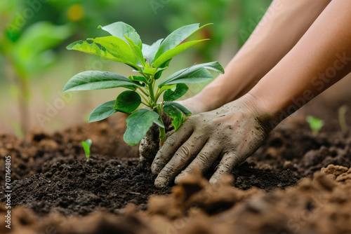 Hands Planting Tree As Part Of Reforestation Initiative