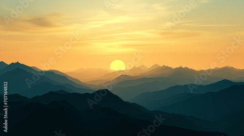 Silhouette of mountains landscape at sunset