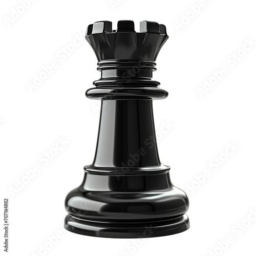 Black rook chess piece on transparent background. Generative AI.