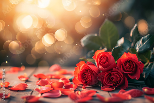 valentines background with red roses and bokeh