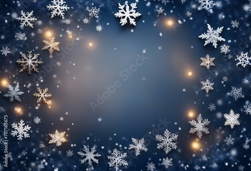 Christmas winter festive celebration background banner template Frame made of snow with snowflakes b